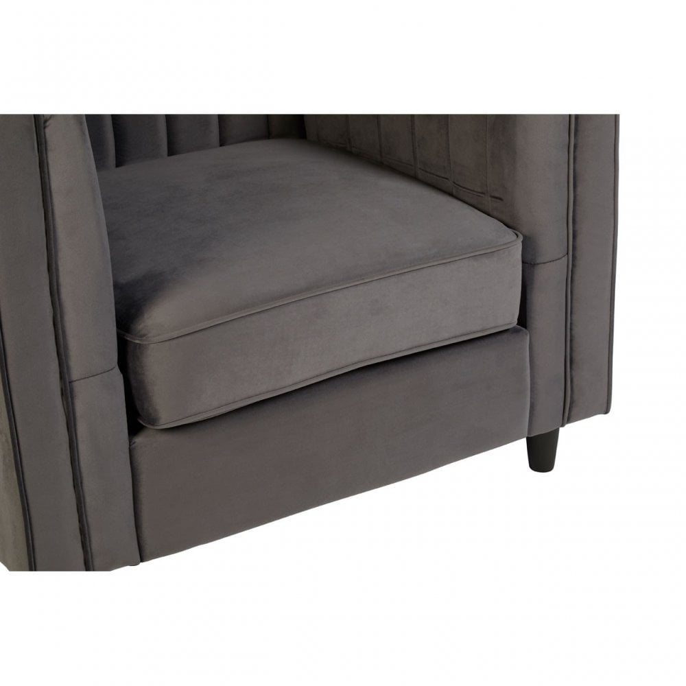 Farah Grey Velvet Chair, Eucalyptus Wood, Sponge, Wood, Grey