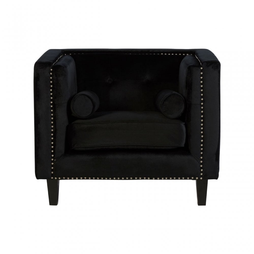 Flick Black Velvet Chair, Eucalyptus Wood, Wood, Black