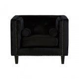 Flick Black Velvet Chair, Eucalyptus Wood, Wood, Black