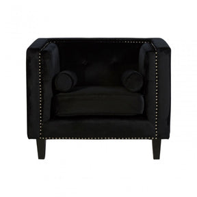 Flick Black Velvet Chair, Eucalyptus Wood, Wood, Black