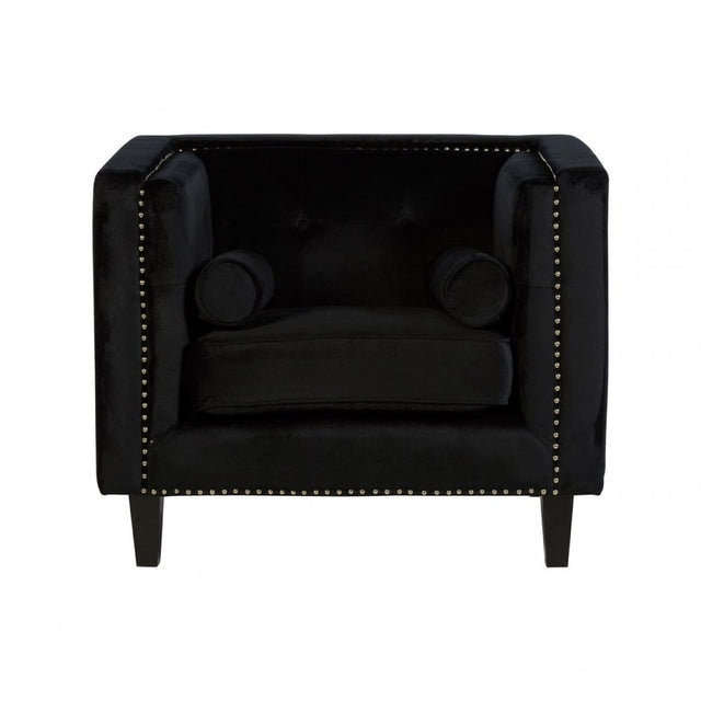 Flick Black Velvet Chair, Eucalyptus Wood, Wood, Black