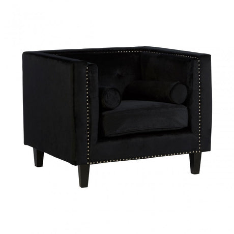 Flick Black Velvet Chair, Eucalyptus Wood, Wood, Black