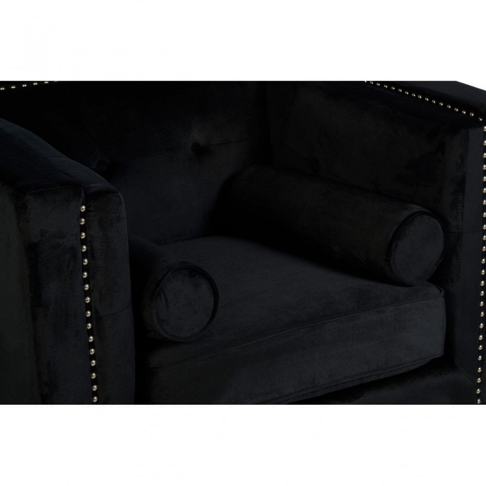 Flick Black Velvet Chair, Eucalyptus Wood, Wood, Black