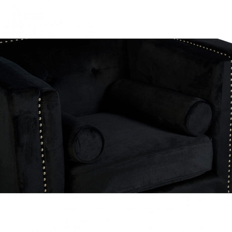 Flick Black Velvet Chair, Eucalyptus Wood, Wood, Black