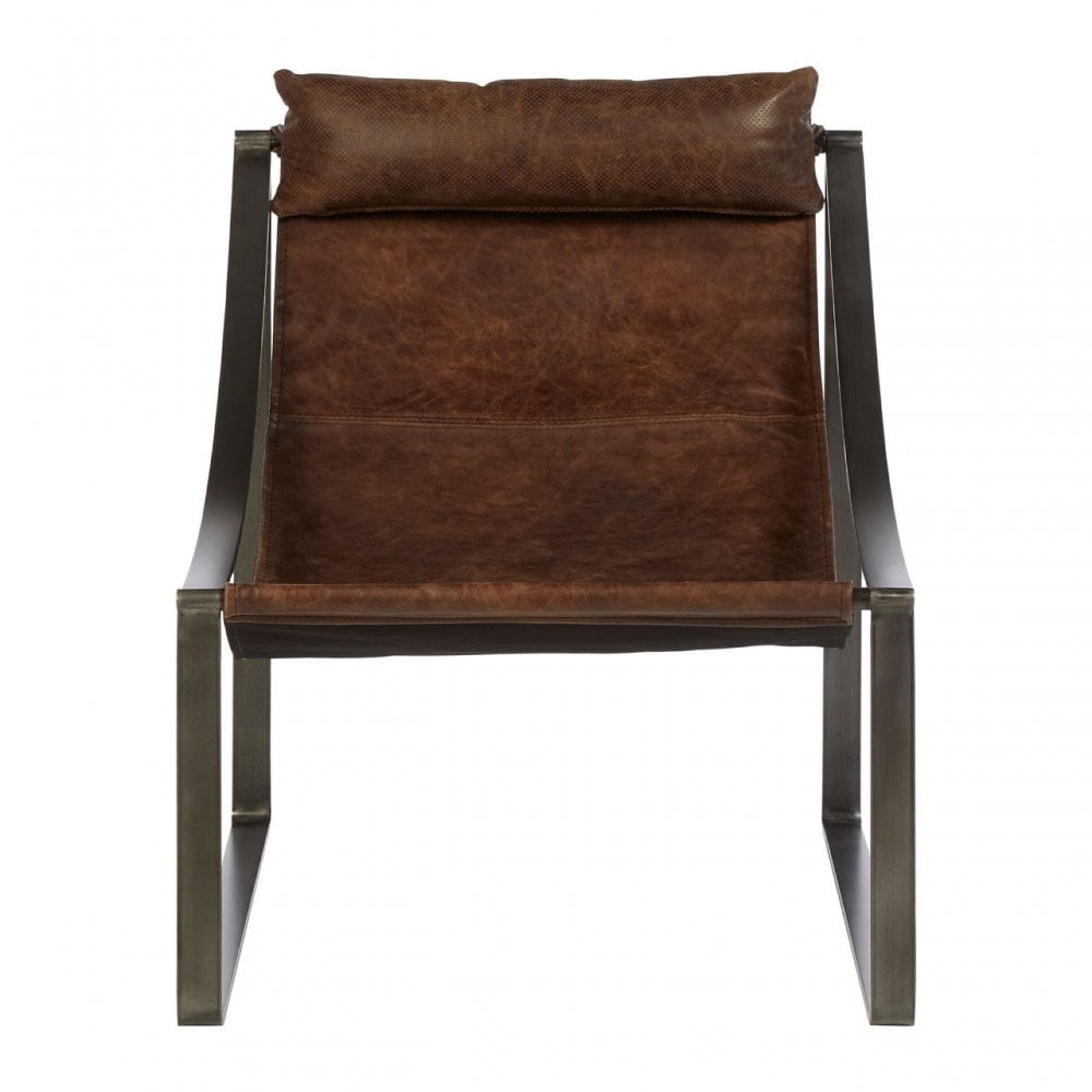 Maryn Brown Leather Chair, Leather, Iron, Linen, Brown