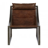Maryn Brown Leather Chair, Leather, Iron, Linen, Brown