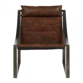 Maryn Brown Leather Chair, Leather, Iron, Linen, Brown