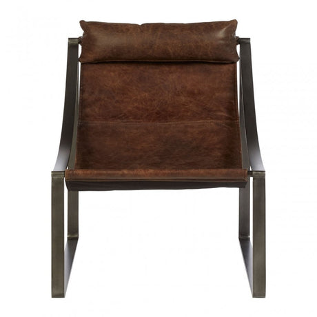 Maryn Brown Leather Chair, Leather, Iron, Linen, Brown