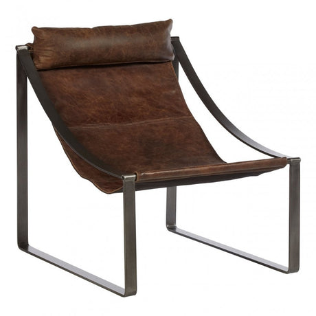 Maryn Brown Leather Chair, Leather, Iron, Linen, Brown
