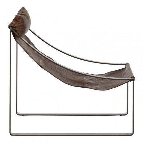 Maryn Brown Leather Chair, Leather, Iron, Linen, Brown