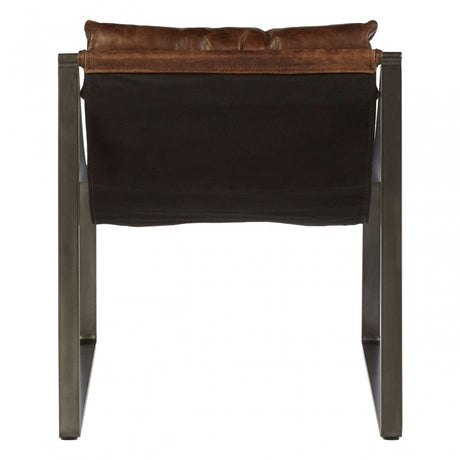 Maryn Brown Leather Chair, Leather, Iron, Linen, Brown