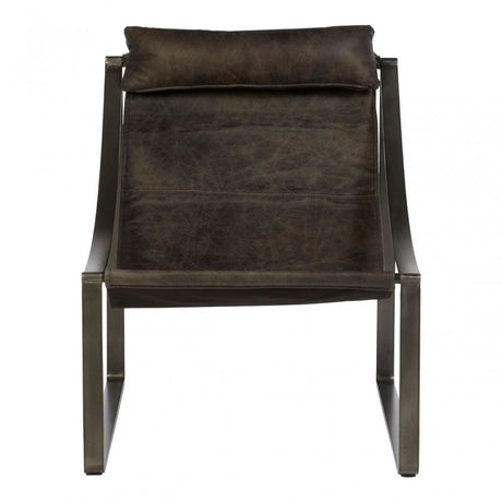 Maryn Ebony Leather Chair, Leather, Iron, Linen, Black
