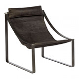 Maryn Ebony Leather Chair, Leather, Iron, Linen, Black