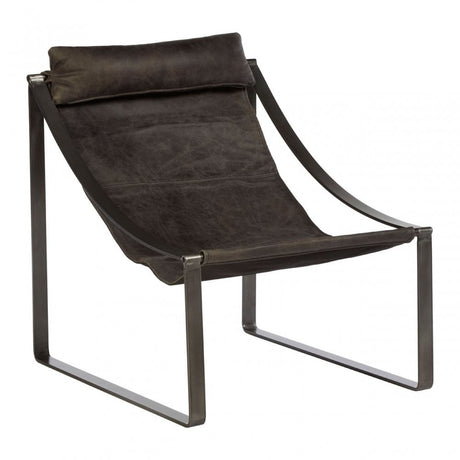 Maryn Ebony Leather Chair, Leather, Iron, Linen, Black