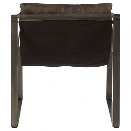 Maryn Ebony Leather Chair, Leather, Iron, Linen, Black