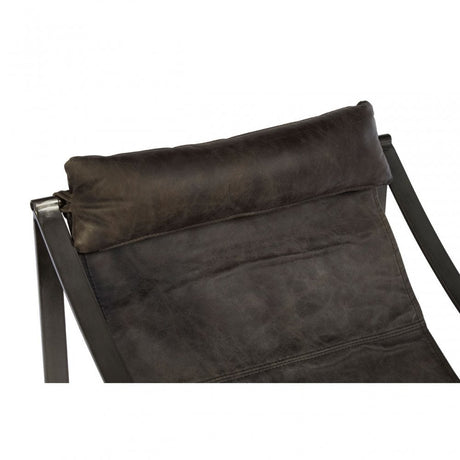 Maryn Ebony Leather Chair, Leather, Iron, Linen, Black