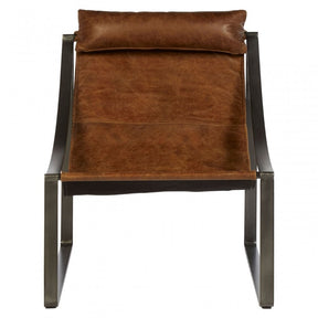 Maryn Light Brown Leather Chair, Leather, Iron, Linen, Brown