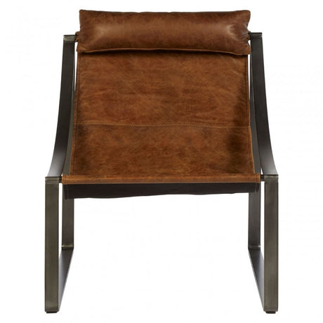 Maryn Light Brown Leather Chair, Leather, Iron, Linen, Brown