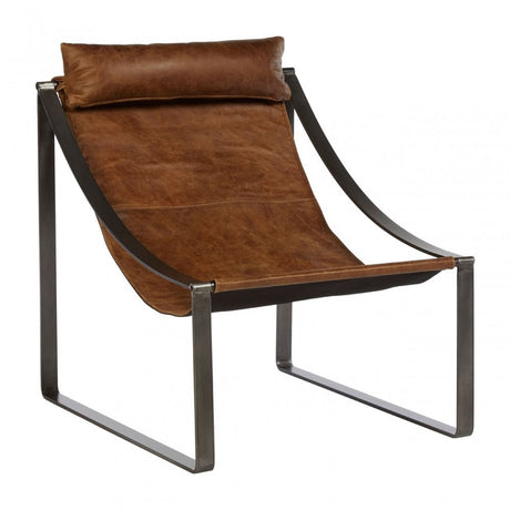 Maryn Light Brown Leather Chair, Leather, Iron, Linen, Brown