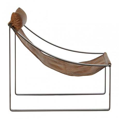 Maryn Light Brown Leather Chair, Leather, Iron, Linen, Brown