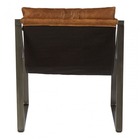 Maryn Light Brown Leather Chair, Leather, Iron, Linen, Brown