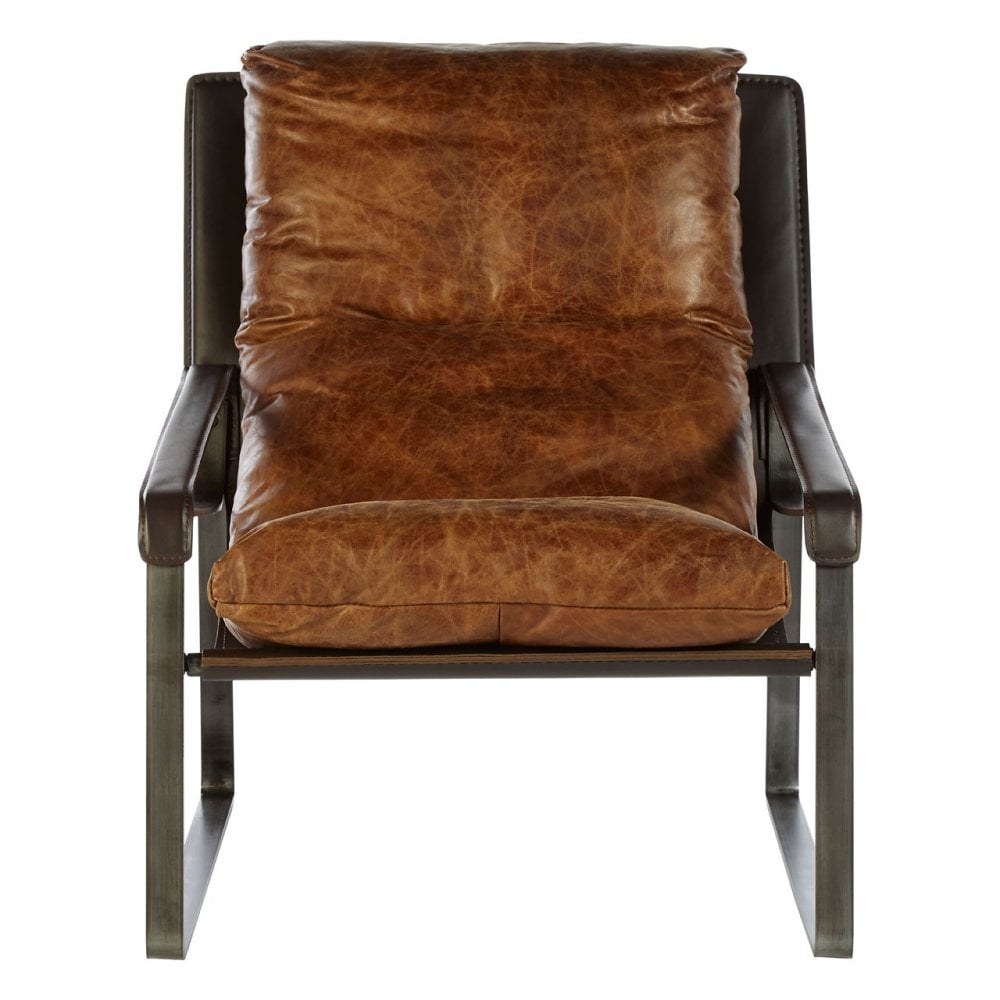 Maryn Light Brown Leather Lounge Chair, Leather, Iron, Brown