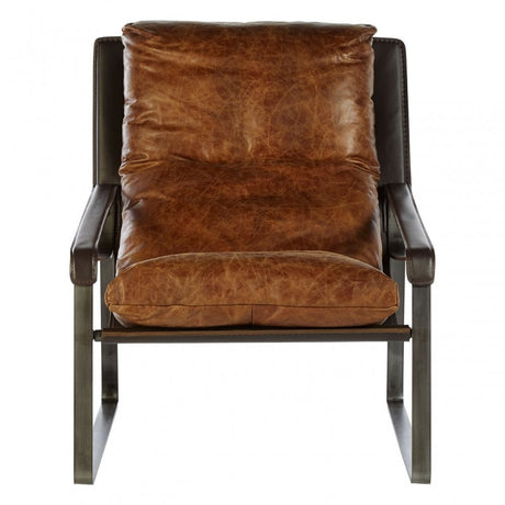 Maryn Light Brown Leather Lounge Chair, Leather, Iron, Brown