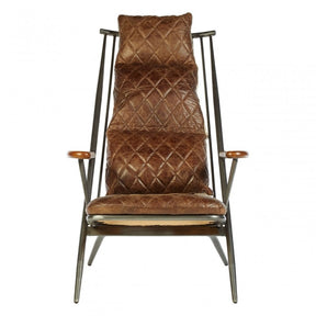 Maryn Genuine Brown Leather Chair, Leather, Iron, Linen, Brown
