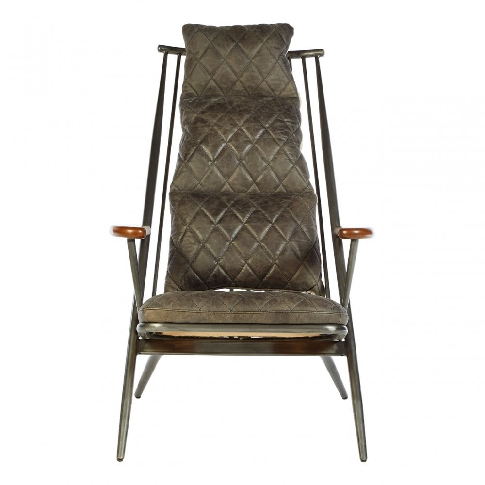 Maryn Genuine Ebony Leather Chair, Ash Wood, Leather, Iron, Linen, White