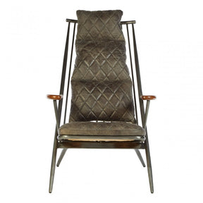 Maryn Genuine Ebony Leather Chair, Ash Wood, Leather, Iron, Linen, White