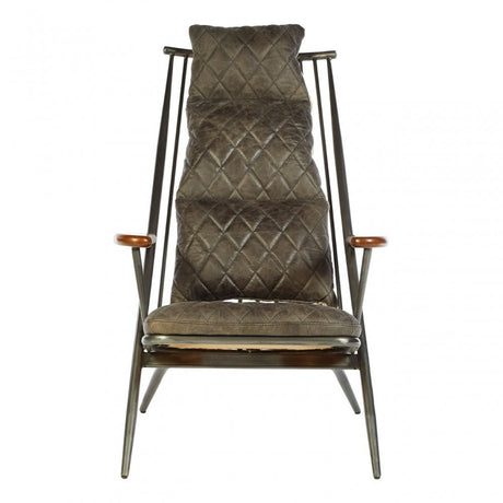 Maryn Genuine Ebony Leather Chair, Ash Wood, Leather, Iron, Linen, White