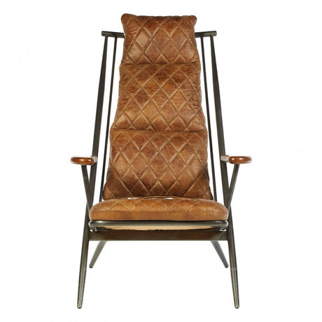 Maryn Light Brown Leather Chair, Ash Wood, Leather, Iron, Linen, Brown