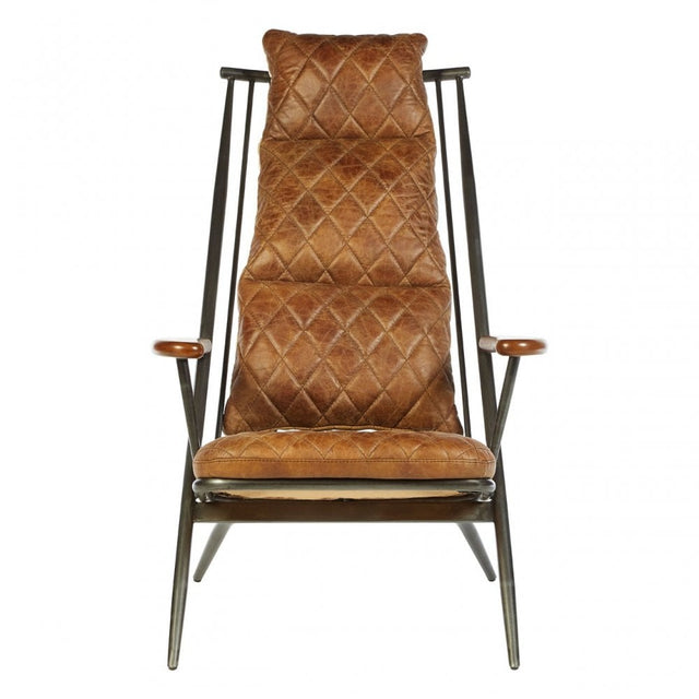 Maryn Light Brown Leather Chair, Ash Wood, Leather, Iron, Linen, Brown