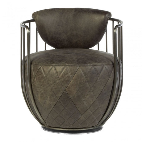 Maryn Ebony Leather Swivel Chair, Genuine Leather, Iron, Grey