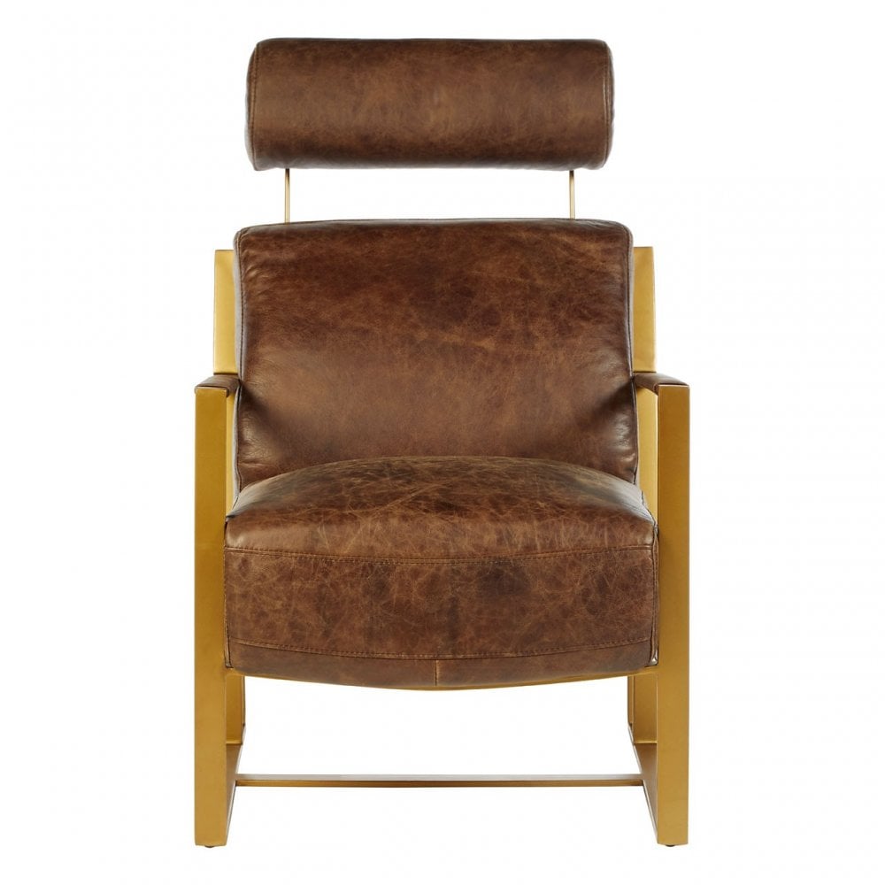 Maryn Brown Leather Lounge Chair, Leather, Iron, Brown