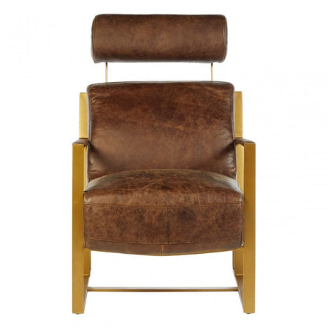 Maryn Brown Leather Lounge Chair, Leather, Iron, Brown