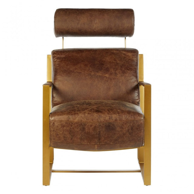 Maryn Brown Leather Lounge Chair, Leather, Iron, Brown