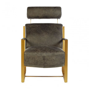 Maryn Ebony Leather Lounge Chair, Leather, Iron, Grey