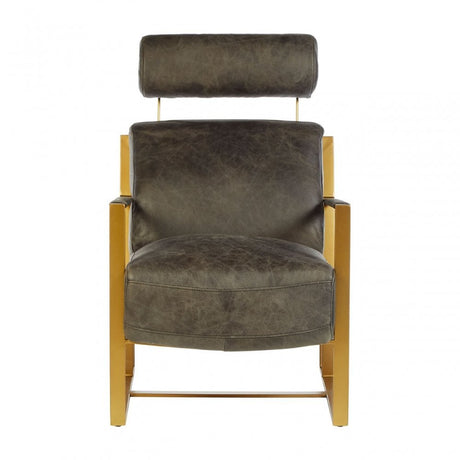 Maryn Ebony Leather Lounge Chair, Leather, Iron, Grey