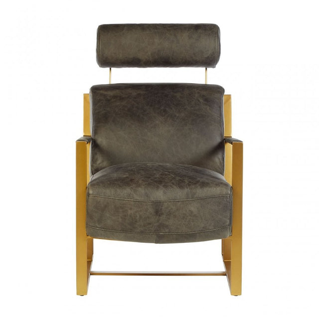 Maryn Ebony Leather Lounge Chair, Leather, Iron, Grey