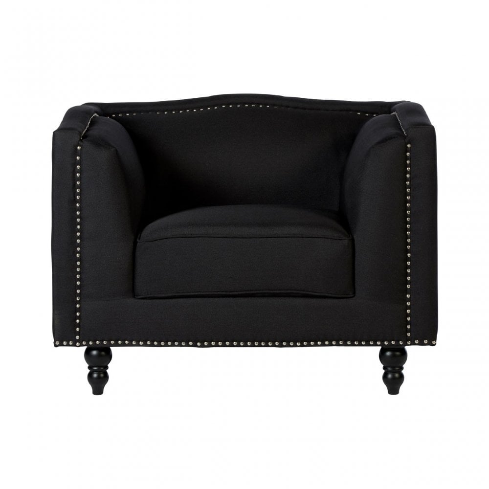 Feya Black Fabric Chair, Eucalyptus Wood, Sponge, Wood, Black