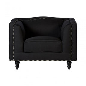 Feya Black Fabric Chair, Eucalyptus Wood, Sponge, Wood, Black