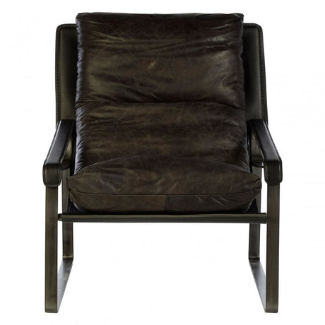 Maryn Dark Brown Leather Lounge Chair, Genuine Leather, Iron, Brown