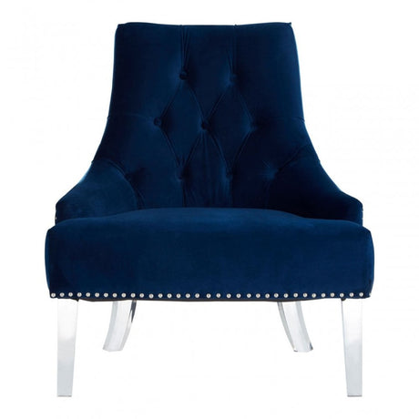 Kirsti Button Tufted Blue Chair, Blue