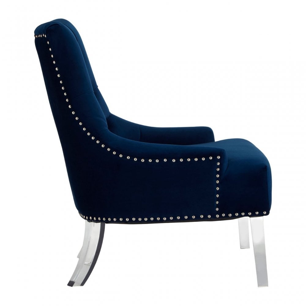 Kirsti Button Tufted Blue Chair, Blue