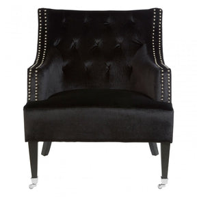 Darlington Black Velvet Chair, Cotton Velvet / Rubber Webbing, Rubberwood, Wood, Black