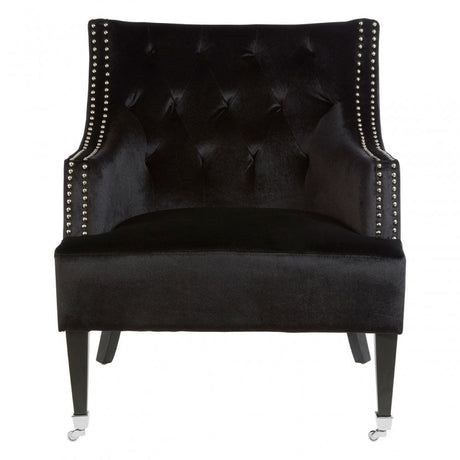 Darlington Black Velvet Chair, Cotton Velvet / Rubber Webbing, Rubberwood, Wood, Black