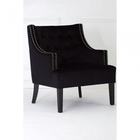Darlington Black Velvet Chair, Cotton Velvet / Rubber Webbing, Rubberwood, Wood, Black