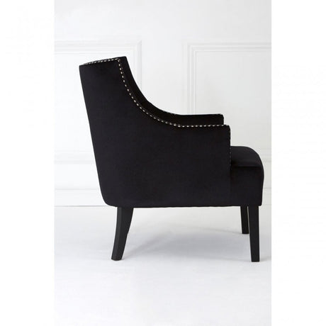 Darlington Black Velvet Chair, Cotton Velvet / Rubber Webbing, Rubberwood, Wood, Black