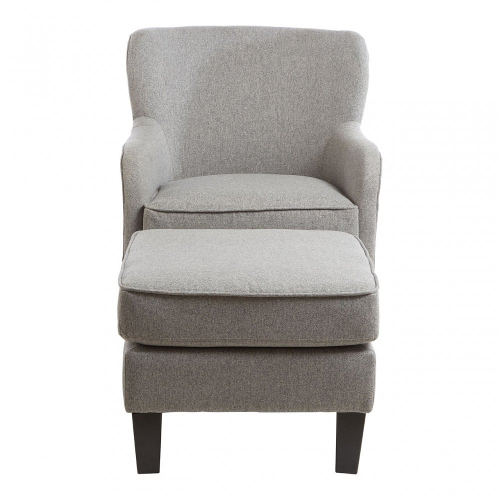 Decadence Grey Fabric Chair & Footstool, Birchwood / Rubber Webbing, Rubberwood, Grey